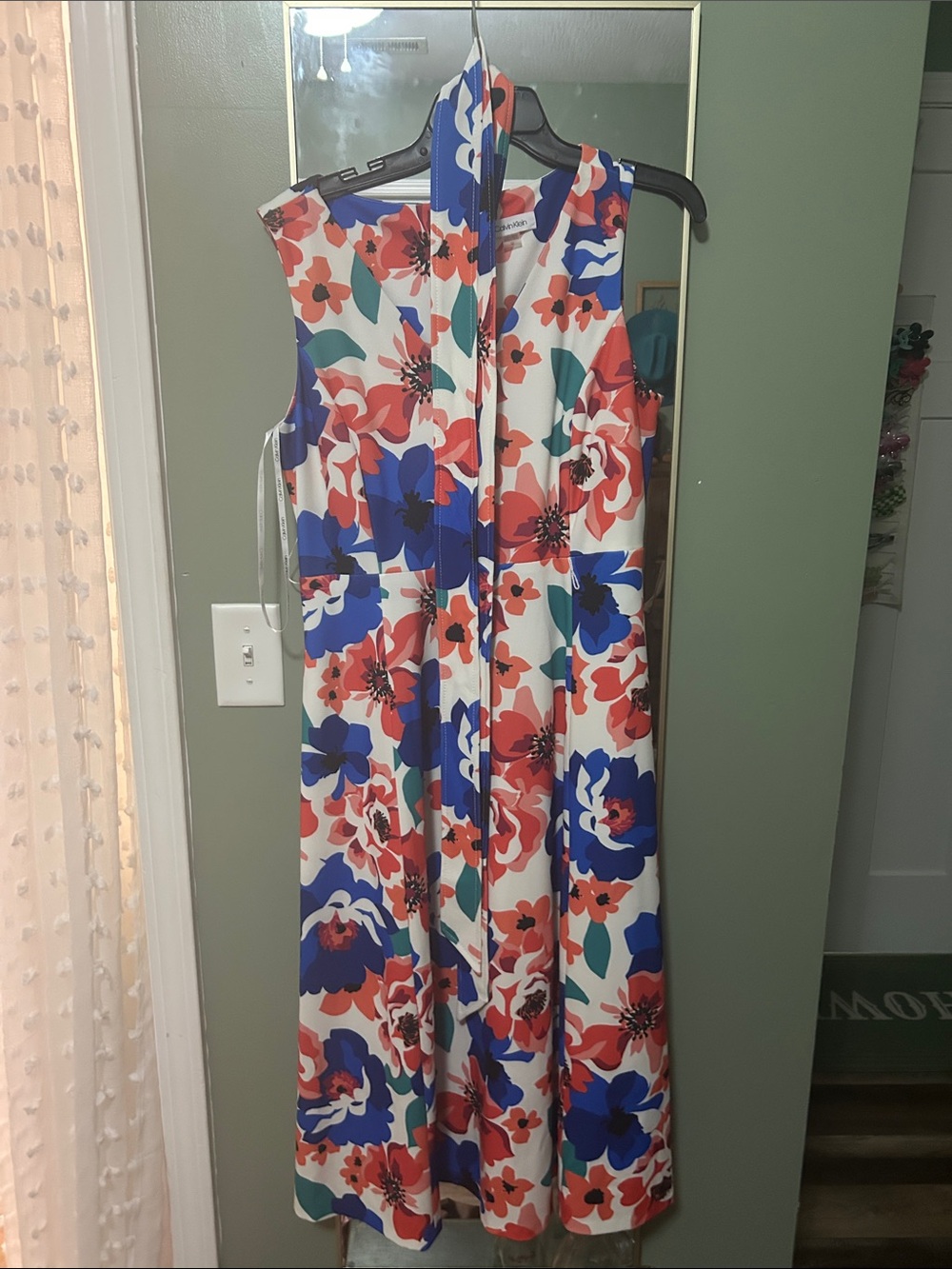 Calvin Klein White Maxi Dress with Red & Blue Floral Print